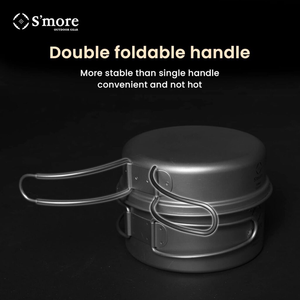 Smore Titanium Cooking Set, Ultralight Eco-Friendly Camping Cookware, Pot and Pan 2 in 1 with Folding Handle for Hiking, Traveling, and Picnic